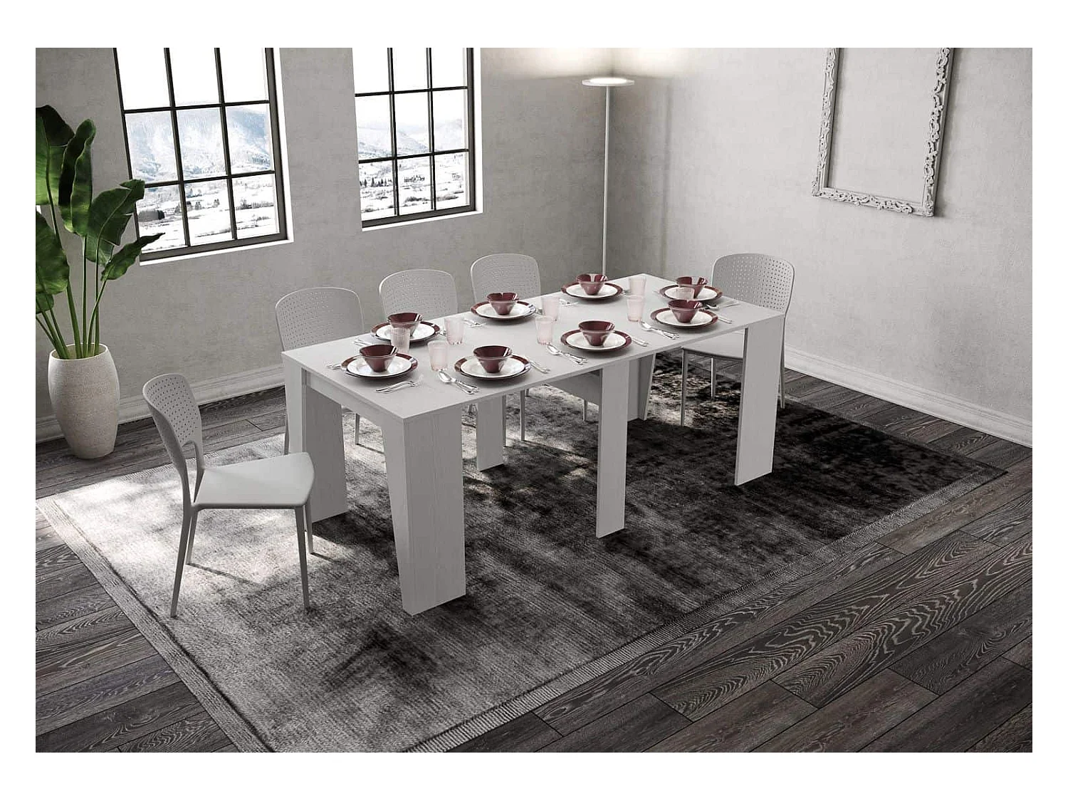 Consolle allungabile 90x48/308 cm Anvar bianco frassino