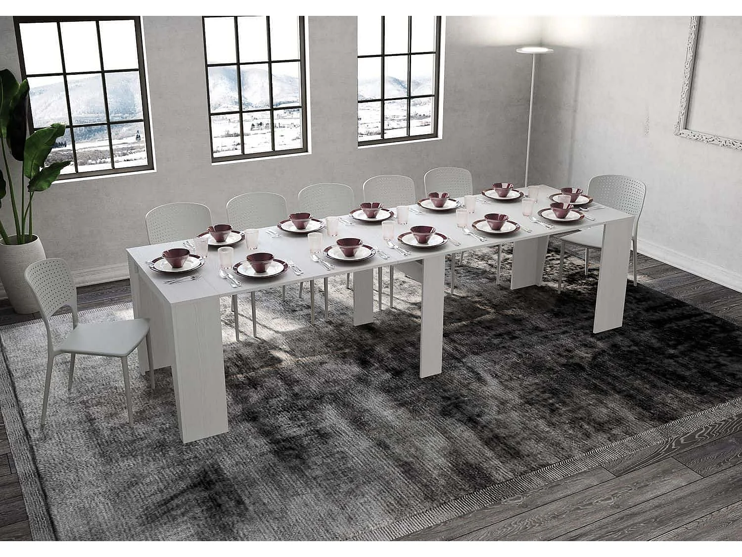 Consolle allungabile 90x48/308 cm Anvar bianco frassino