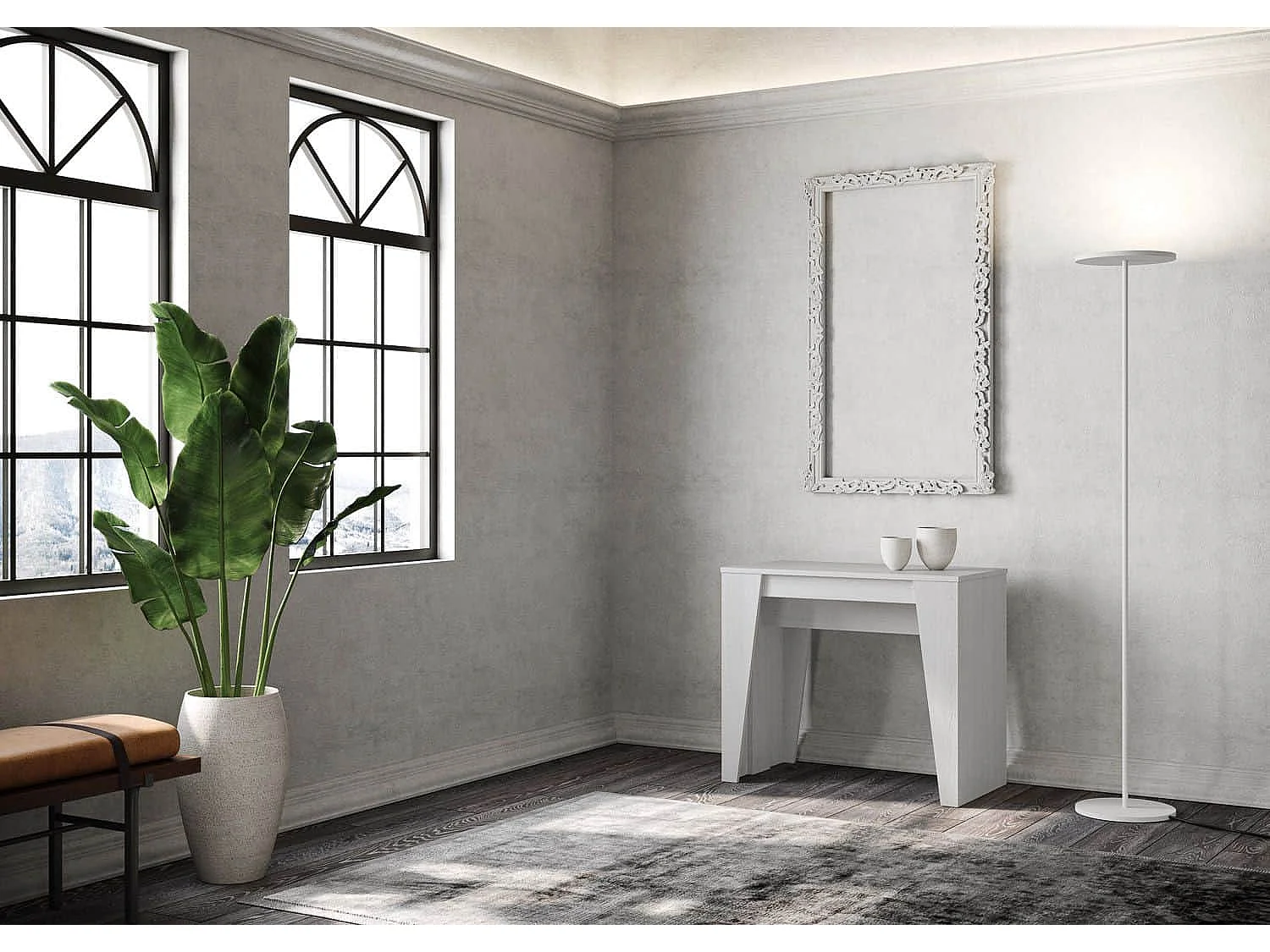 Mesa consola extensível 90x48/308 cm Anvar cinza branca