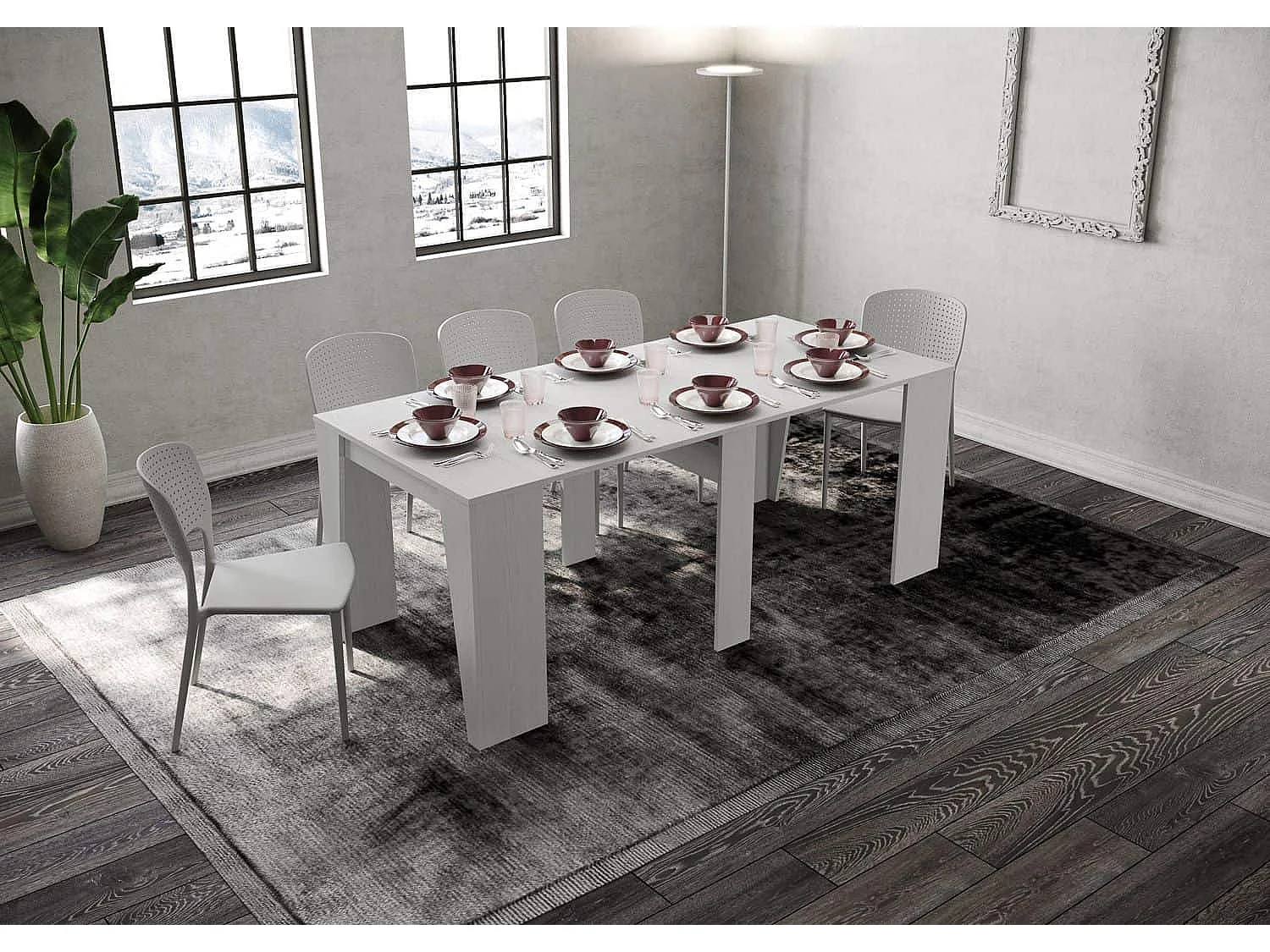 Mesa consola extensível 90x48/308 cm Anvar cinza branca