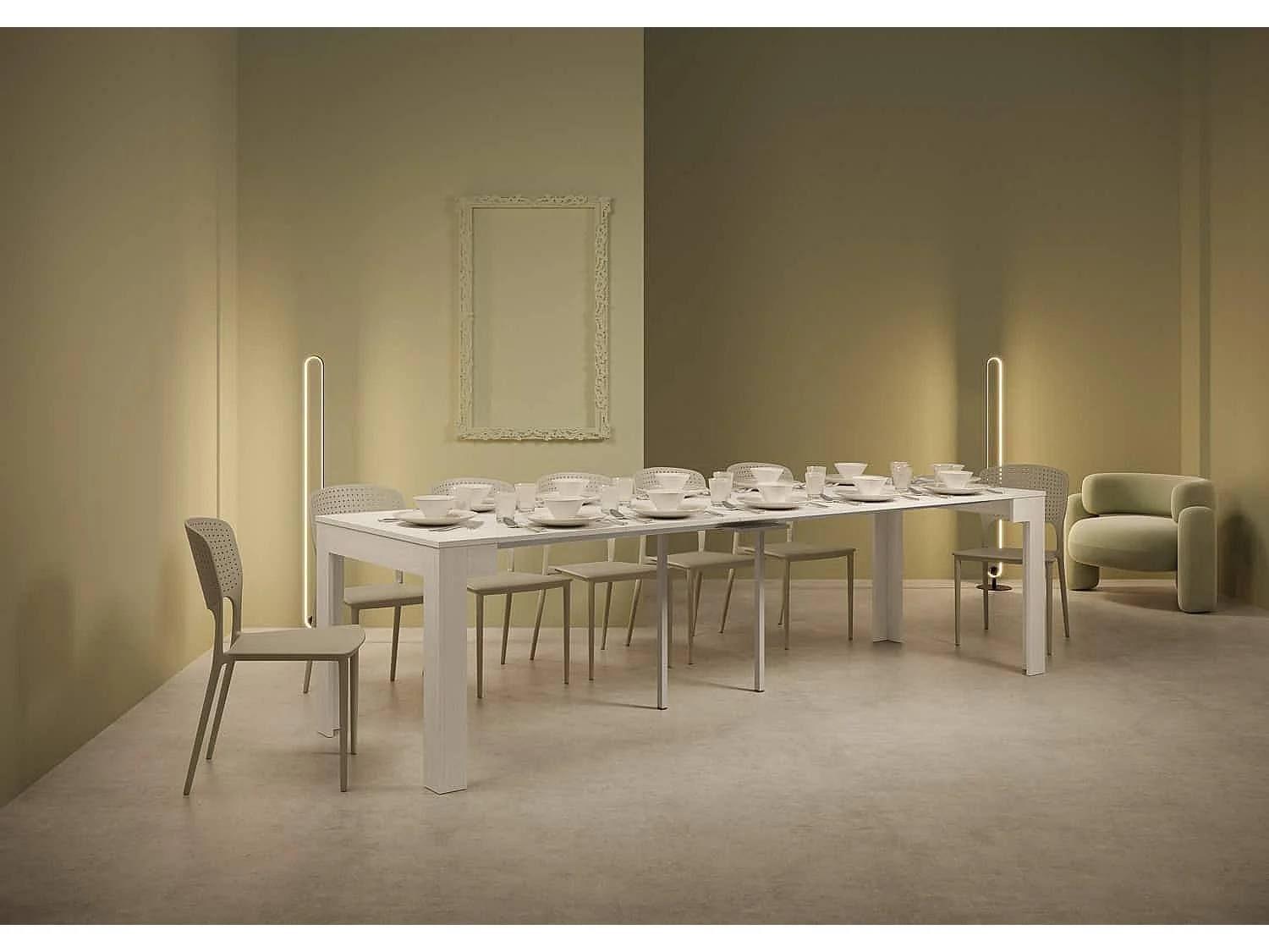 Consola extensible 90x42/302 cm Bora fresno blanco