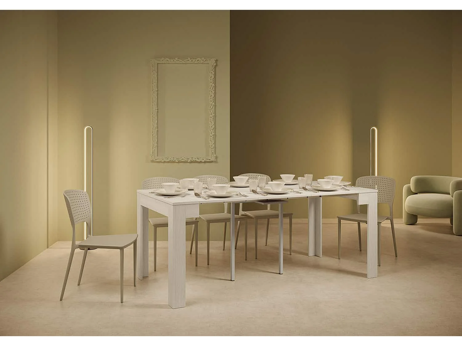 Console extensible 90x42/302 cm Bora frêne blanc