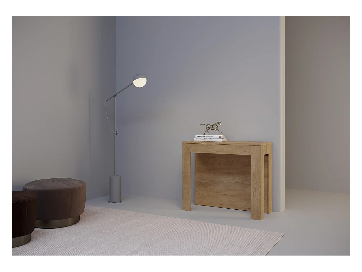 Console extensible 90x42/290 cm Cayman chêne nature rallonges internes