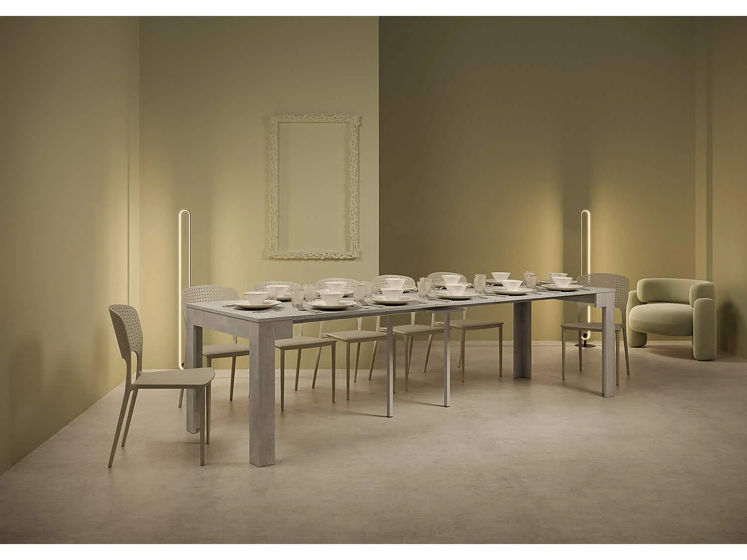 Console extensible 90x42/302 cm Bora gris béton