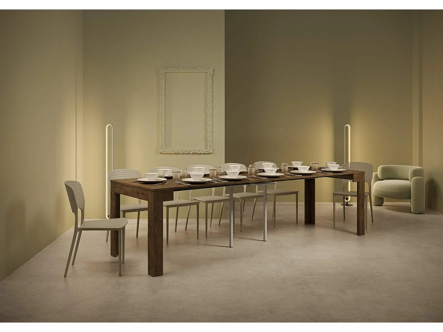 Ausziehbarer Konsolentisch 90x42/302 cm Bora Nussbaum