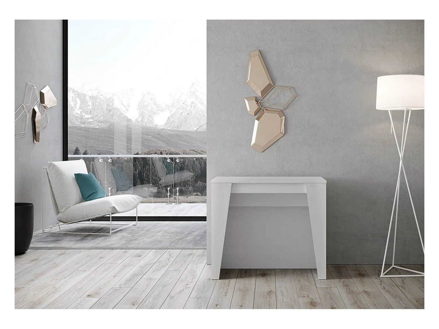 Uitschuifbare sidetable 90x48/296 cm Bakari eiken wit interne verlengstukken