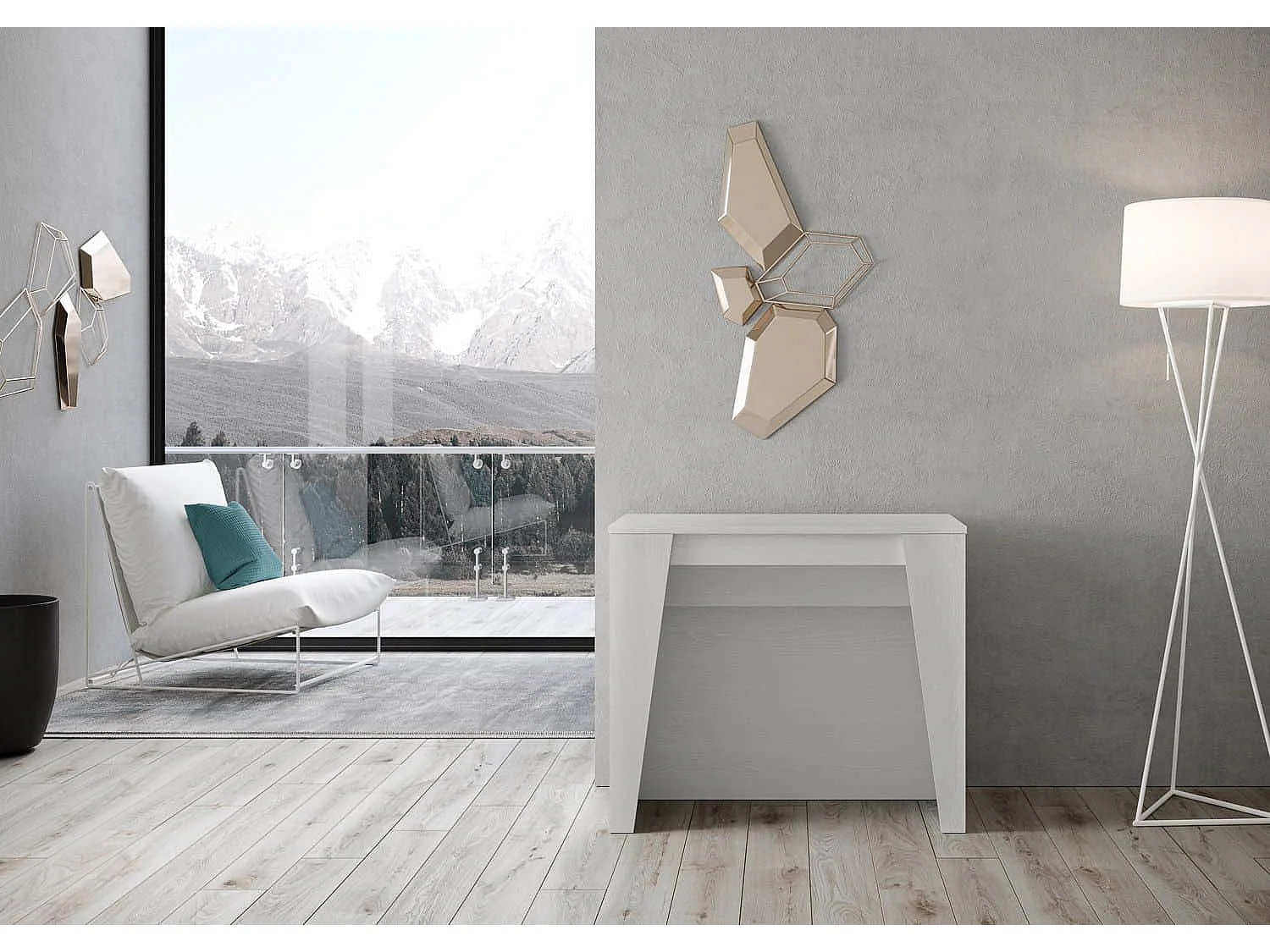 Console extensible 90x48/296 cm Bakari frêne blanc