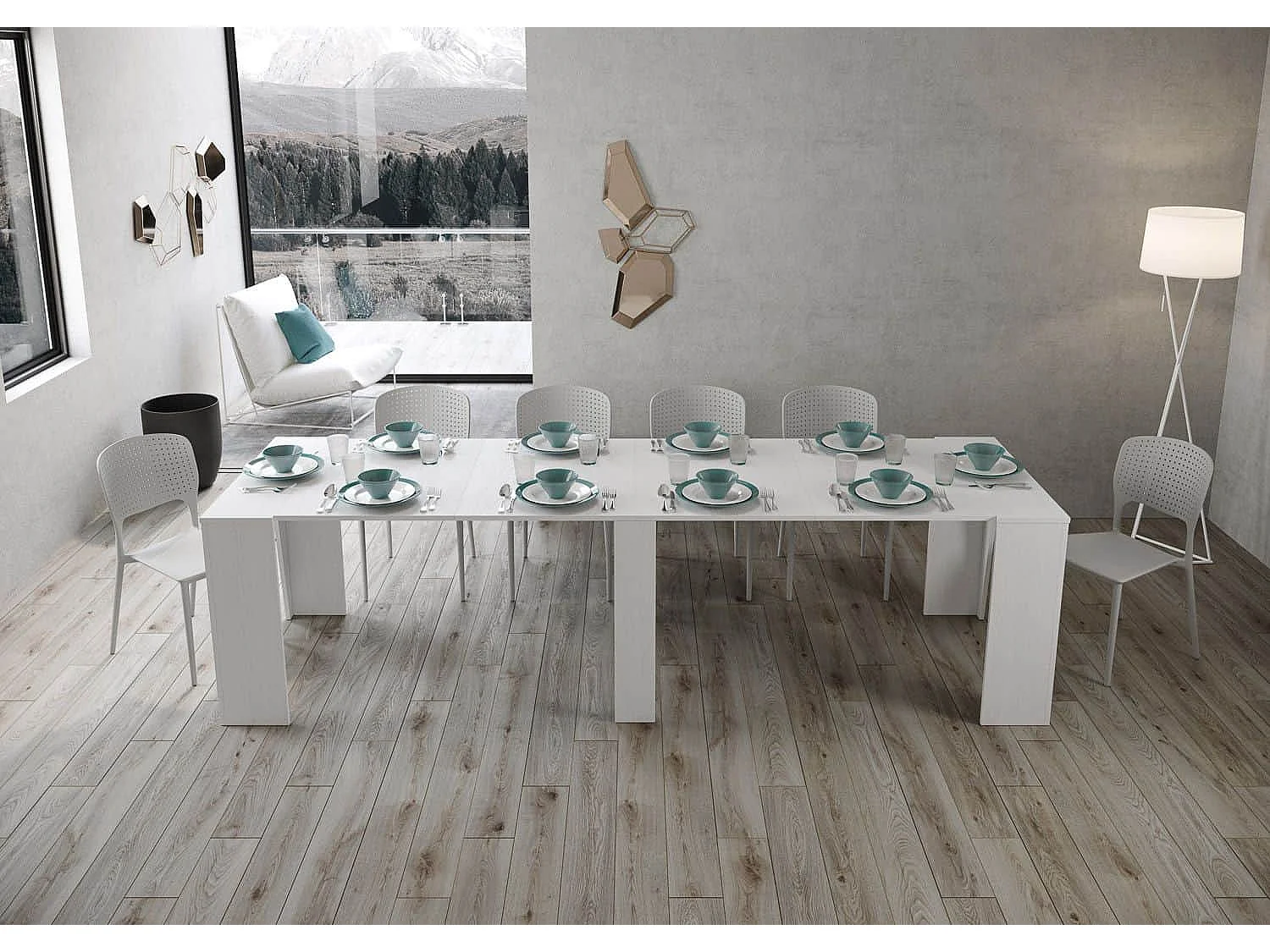 Console extensible 90x48/296 cm Bakari frêne blanc