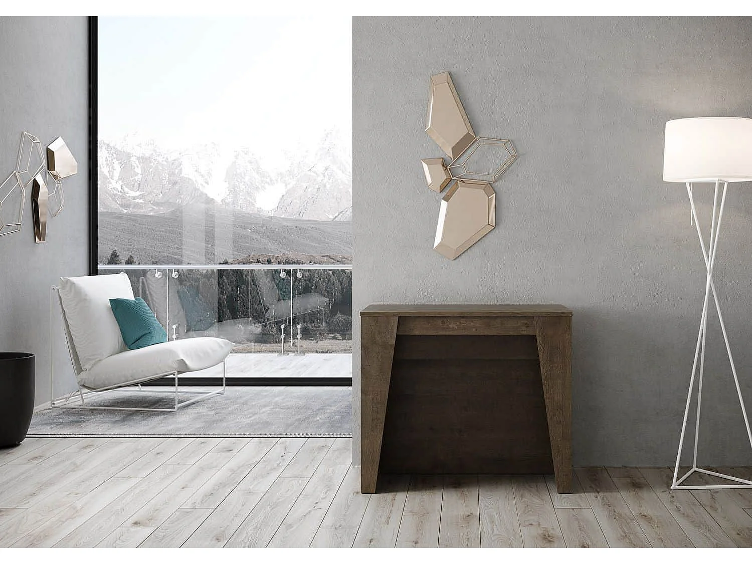 Mesa consola extensível 90x48/296 cm Bakari nogueira extensões internas