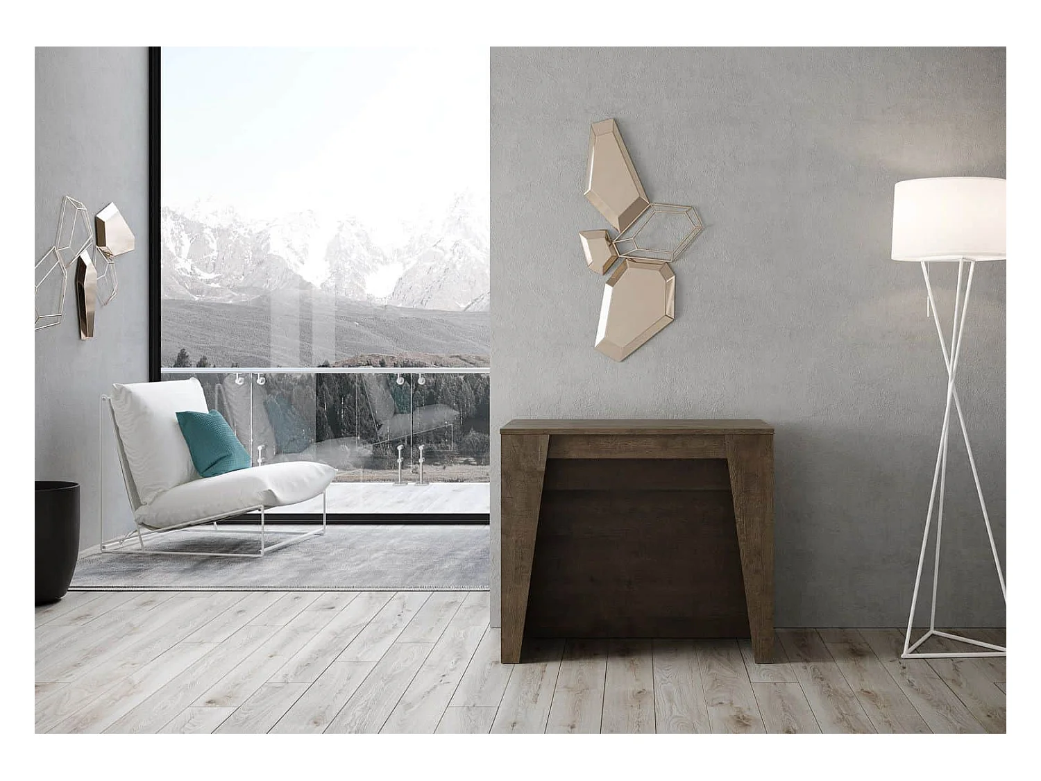Console extensible 90x48/296 cm Bakari noyer rallonges internes