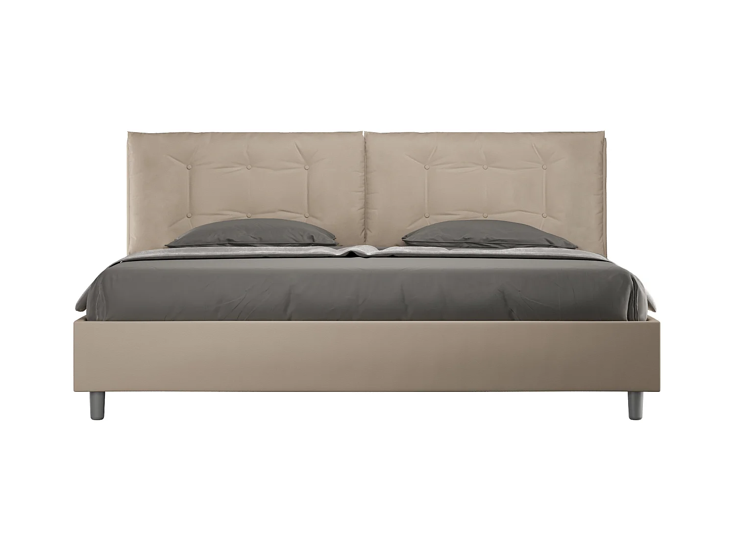 Cama matrimonial con almacenaje acolchada 200x210 cuero sintético gris paloma Annalisa Large