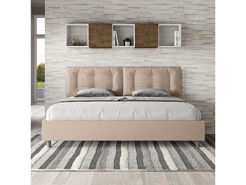 Letto matrimoniale king size contenitore imbottito 200x210 similpelle tortora Annalisa Large