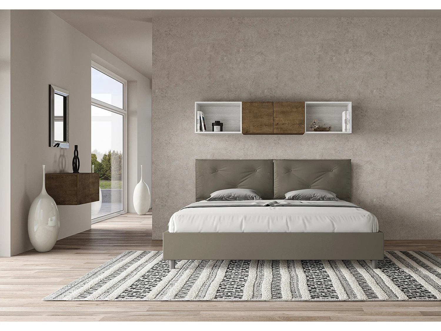 Lit king size coffre rembourré 200x200 similicuir cappuccino Appia Large