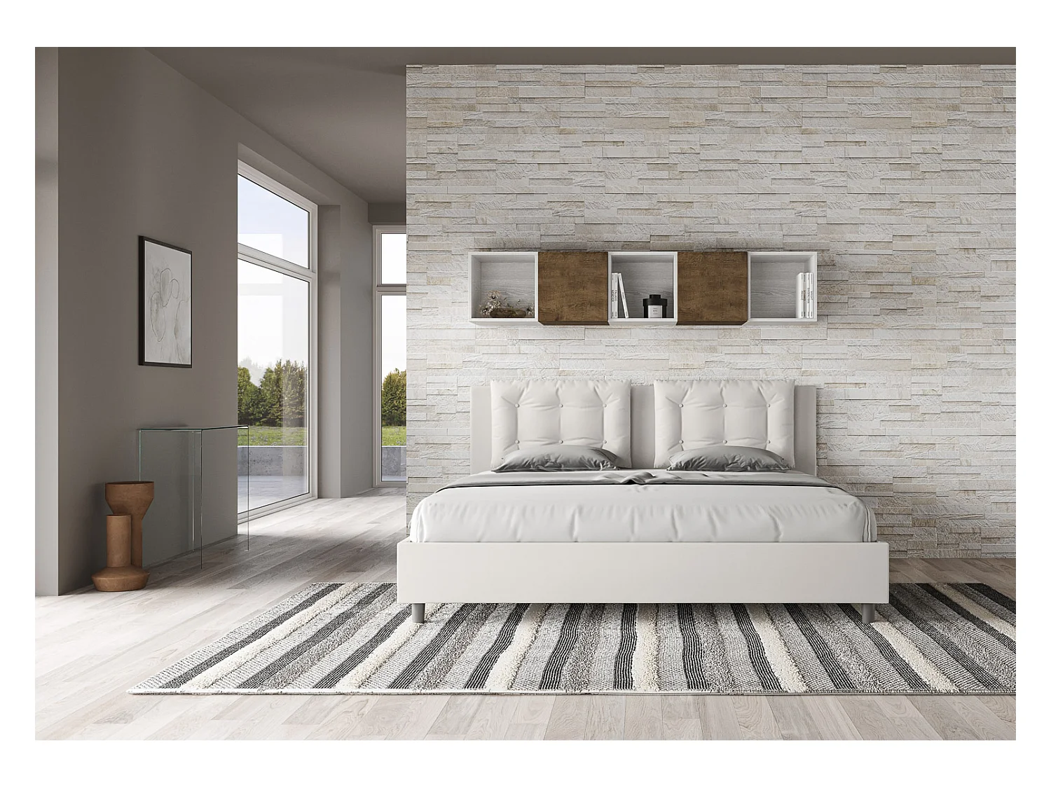 Annalisa wit kunstleer gestoffeerd opbergbed 200x210