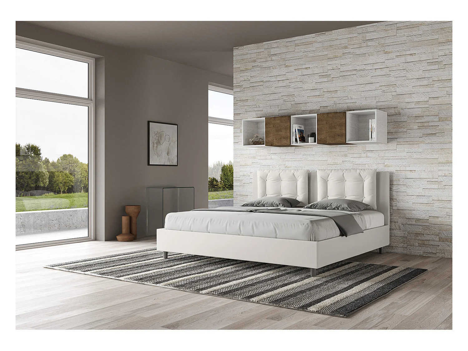 Annalisa wit kunstleer gestoffeerd opbergbed 200x210