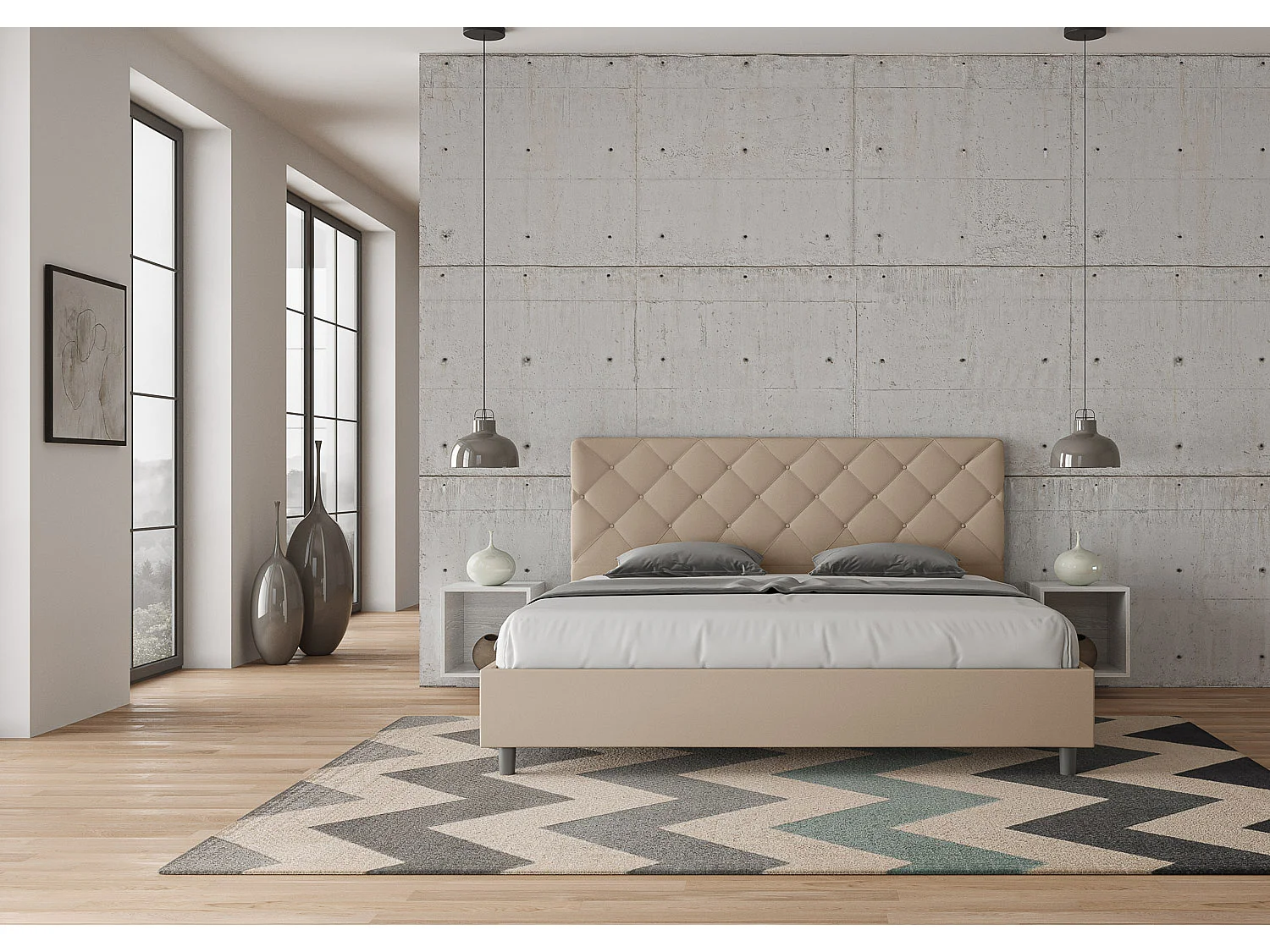 Letto contenitore imbottito 180x200 similpelle tortora Priya