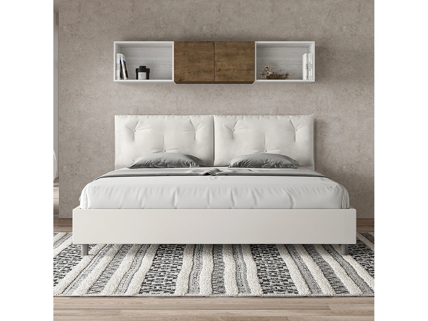 Letto matrimoniale king size contenitore imbottito 200x200 similpelle bianco Appia Large