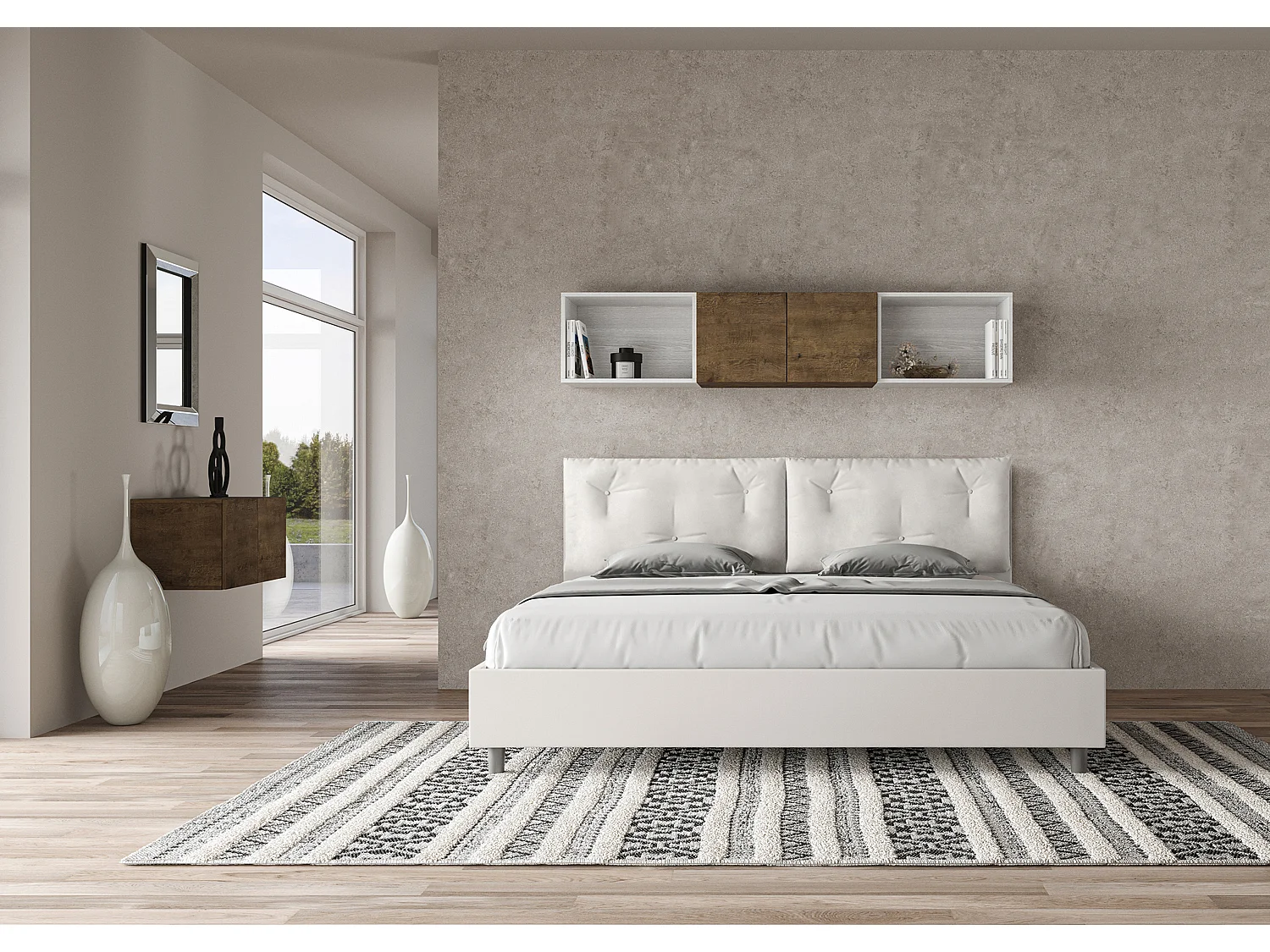 Letto matrimoniale king size contenitore imbottito 200x200 similpelle bianco Appia Large