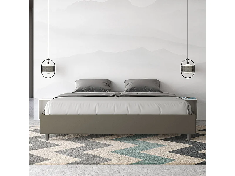 Sommier gepolstertes Containerbett 200x200 Cappuccino Kunstleder Azelia