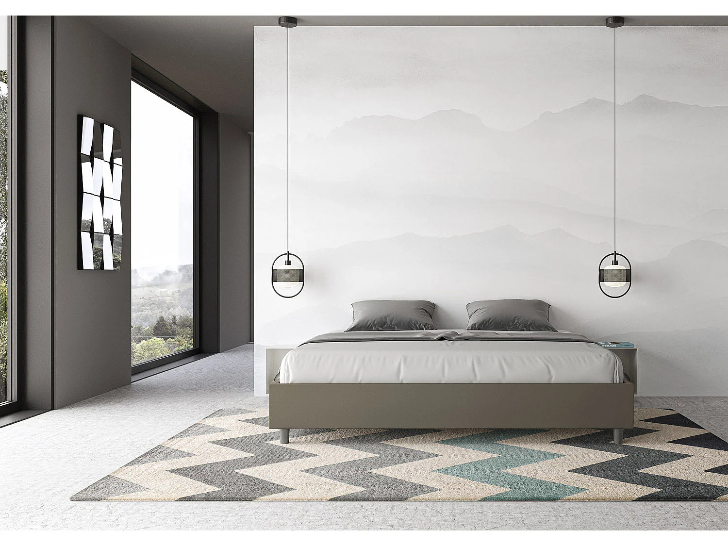 Cama de casal super king size com arrumação estofada sem cabeceira 200x200  pele sintética cappuccino Azelia