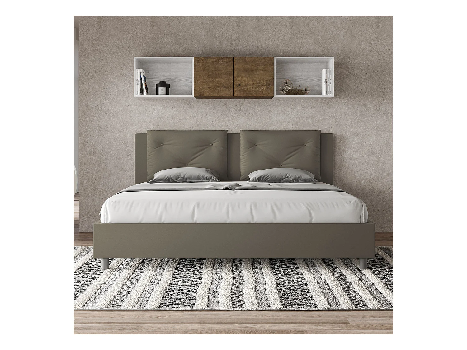 Letto contenitore imbottito 200x200  similpelle cappuccino Appia