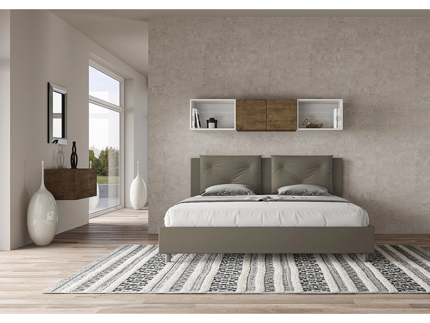 Lit king size coffre rembourré 200x200  similicuir cappuccino Appia