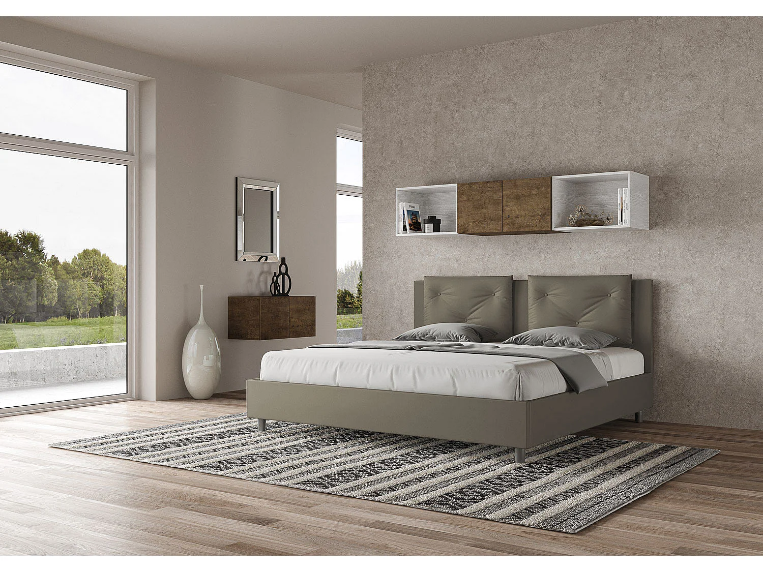 Lit king size coffre rembourré 200x200  similicuir cappuccino Appia