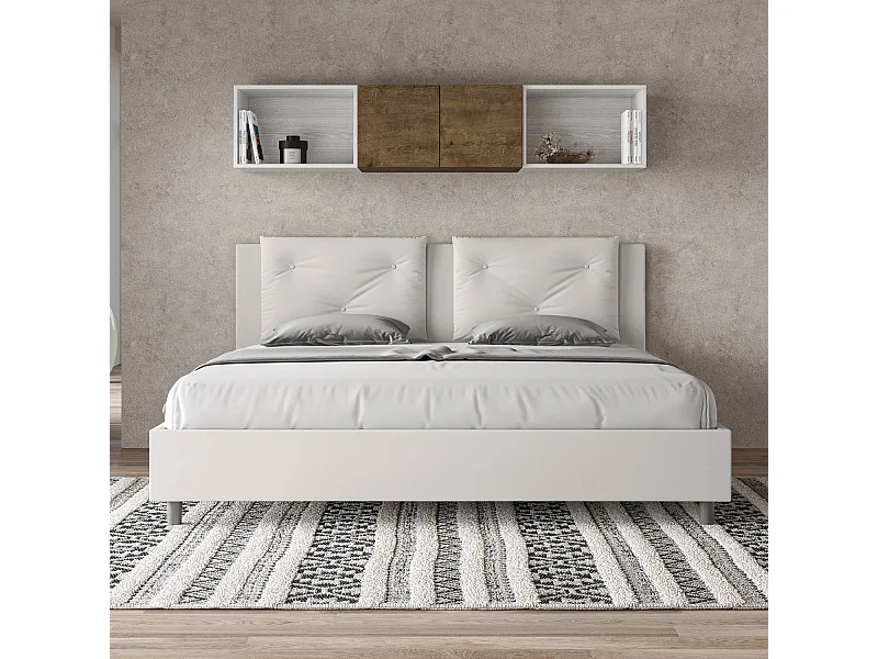 Cama contenedor Appia tapizada blanca 200x200 en símil piel