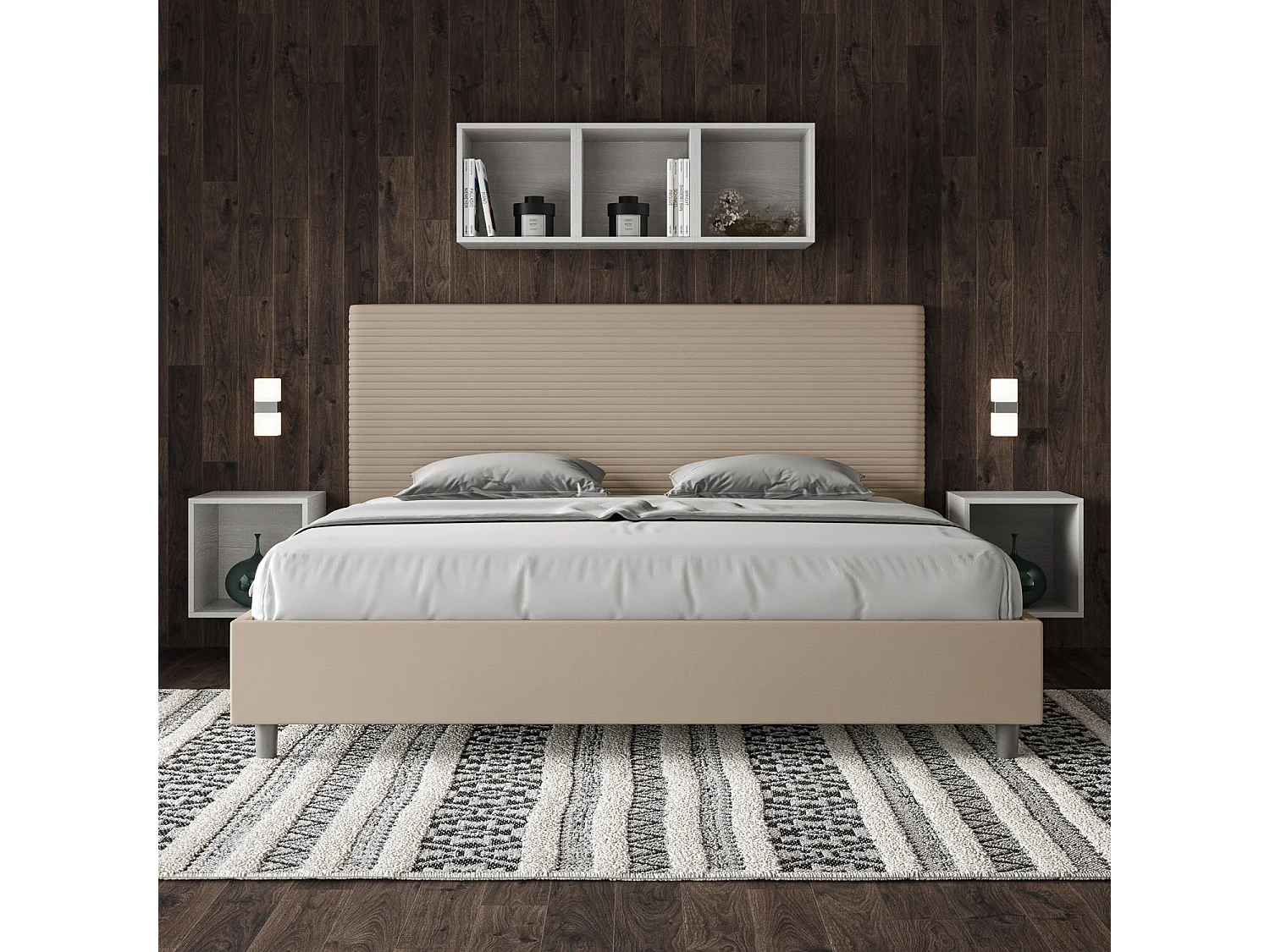 Letto contenitore imbottito 180x200 similpelle tortora Focus