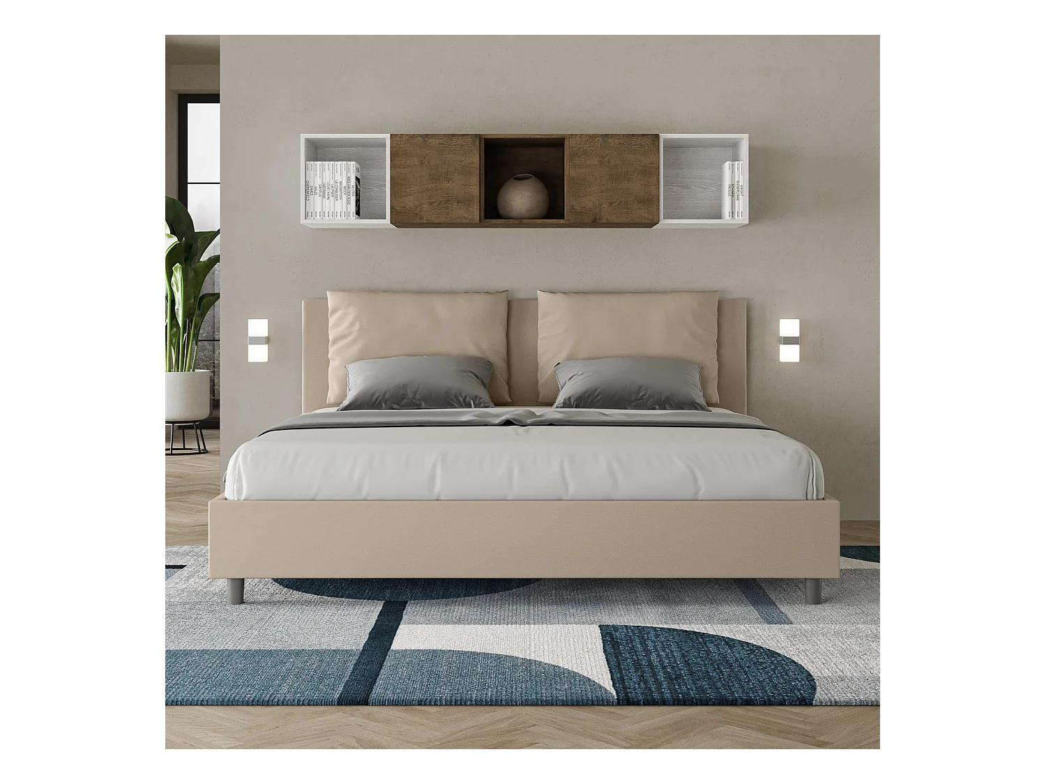 Lit coffre rembourrée 180x210 similicuir taupe Antea