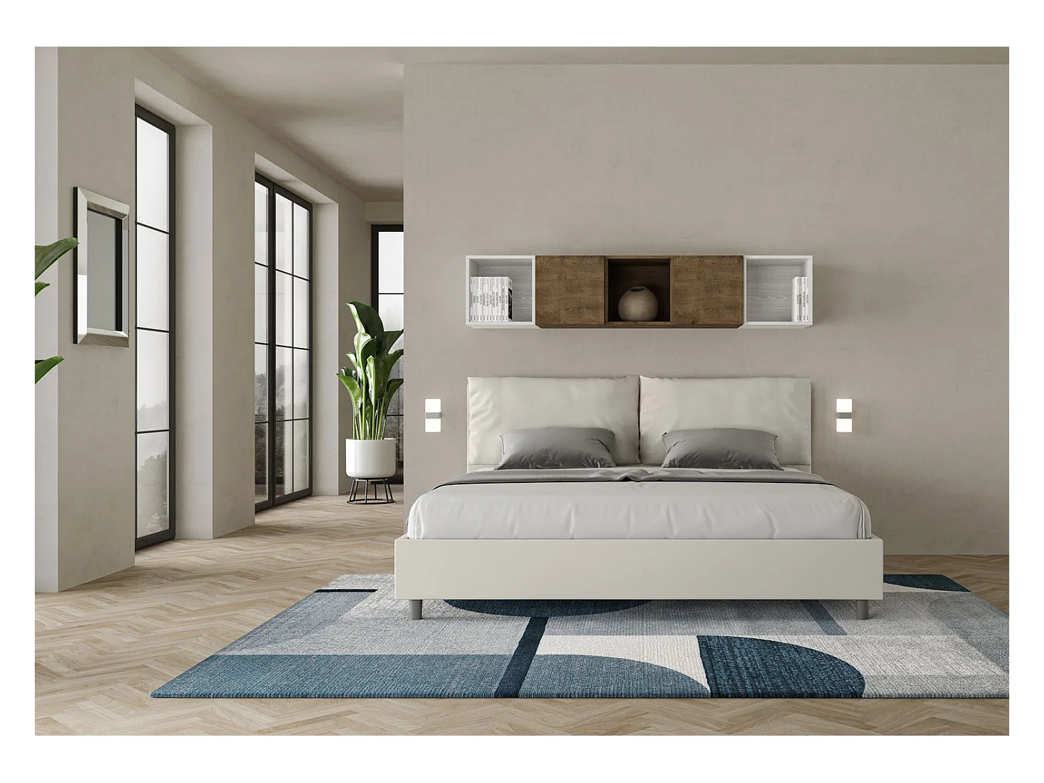 Letto matrimoniale king size contenitore imbottito 200x210 similpelle bianco Antea Large