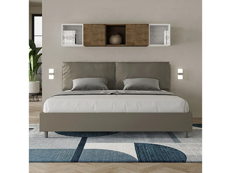 Lit king size coffre rembourré 200x210 similicuir cappuccino Antea Large