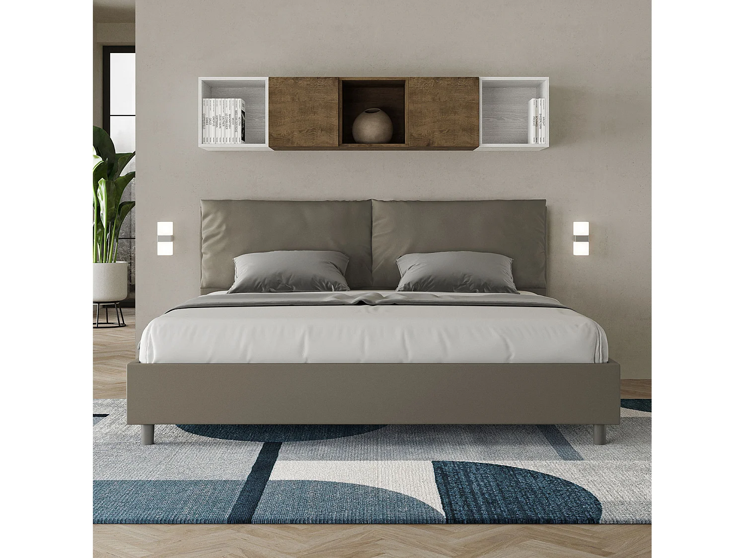 Lit king size coffre rembourré 200x210 similicuir cappuccino Antea Large