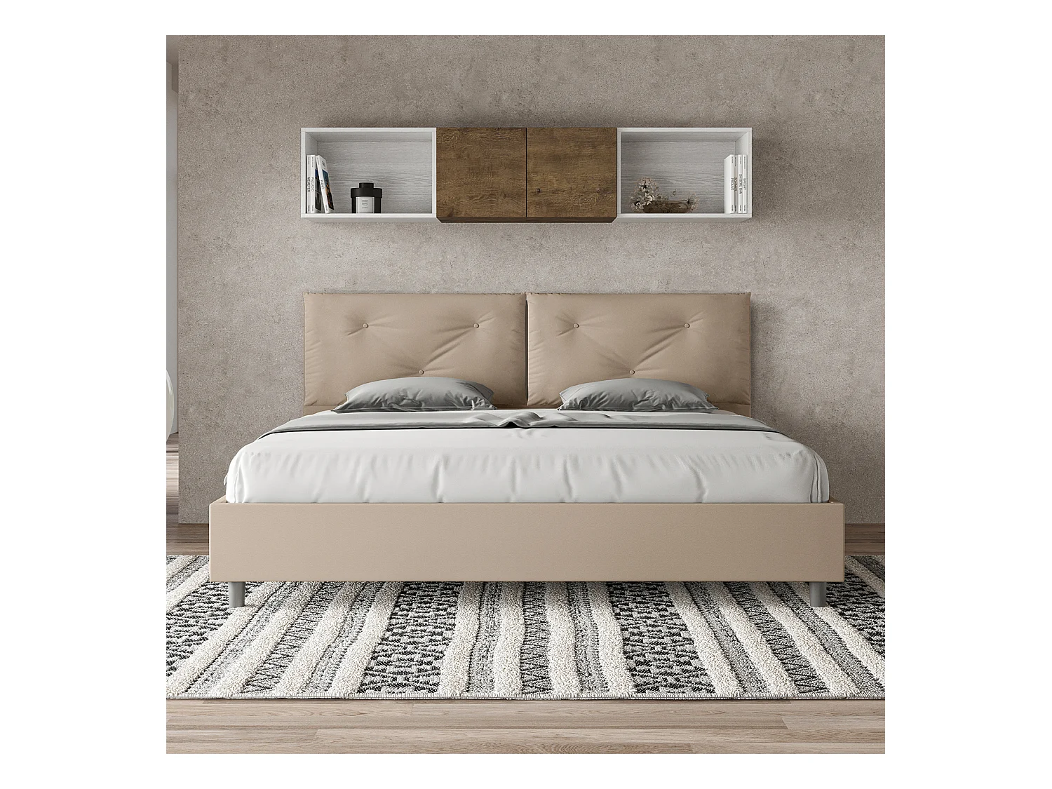 Lit king size coffre rembourré 200x210 similicuir taupe Appia Large