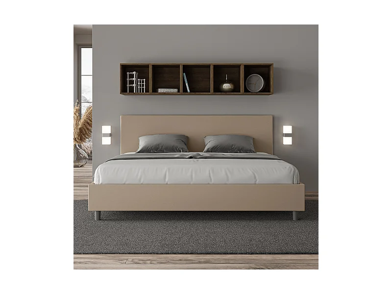 Letto contenitore imbottito 180x190 similpelle tortora Adele