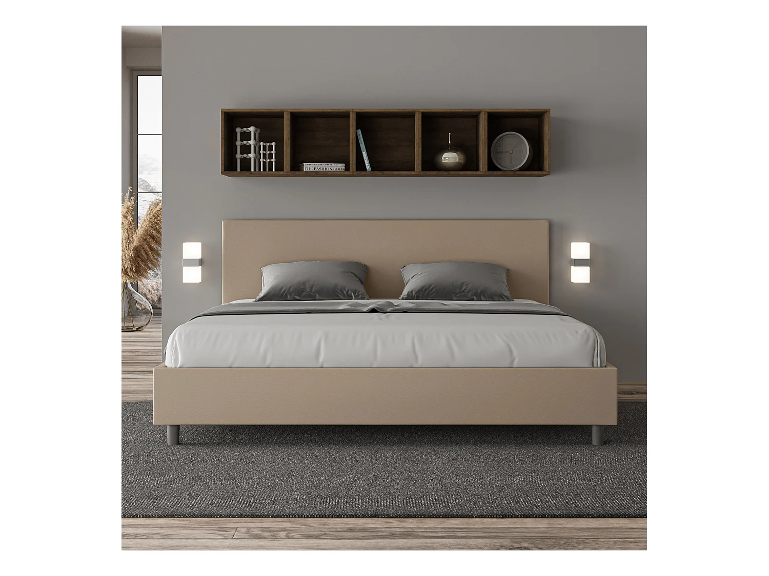Lit coffre rembourrée 180x190 similicuir taupe Adele