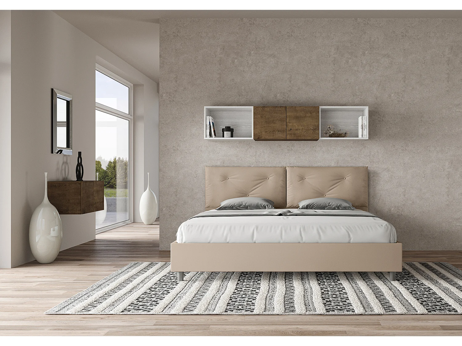 Lit king size coffre rembourré 200x200 similicuir taupe Appia Large