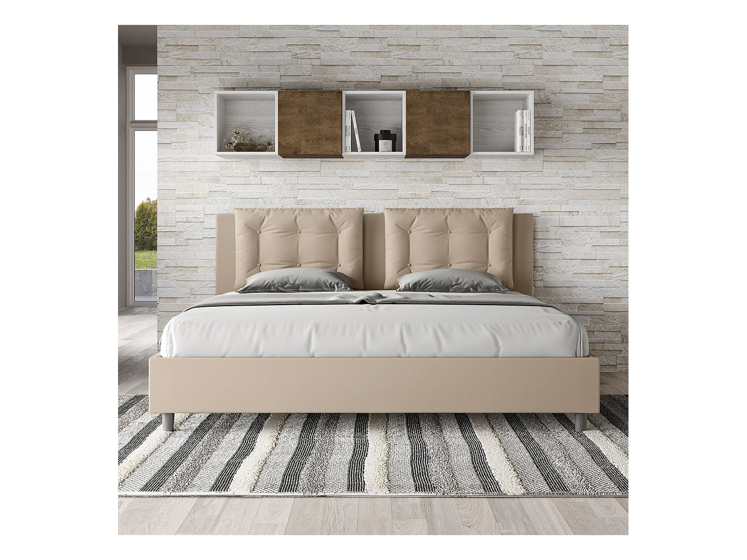 Lit coffre rembourrée 180x210 similicuir taupe Annalisa