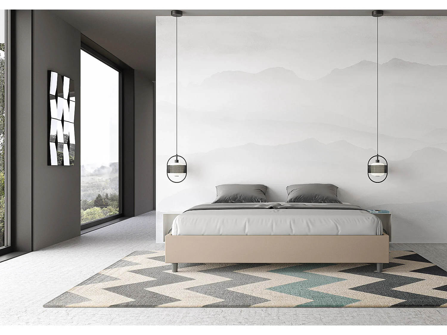 Gestoffeerd bed 200x200  met opbergruimte kunstleer taupe Azelia