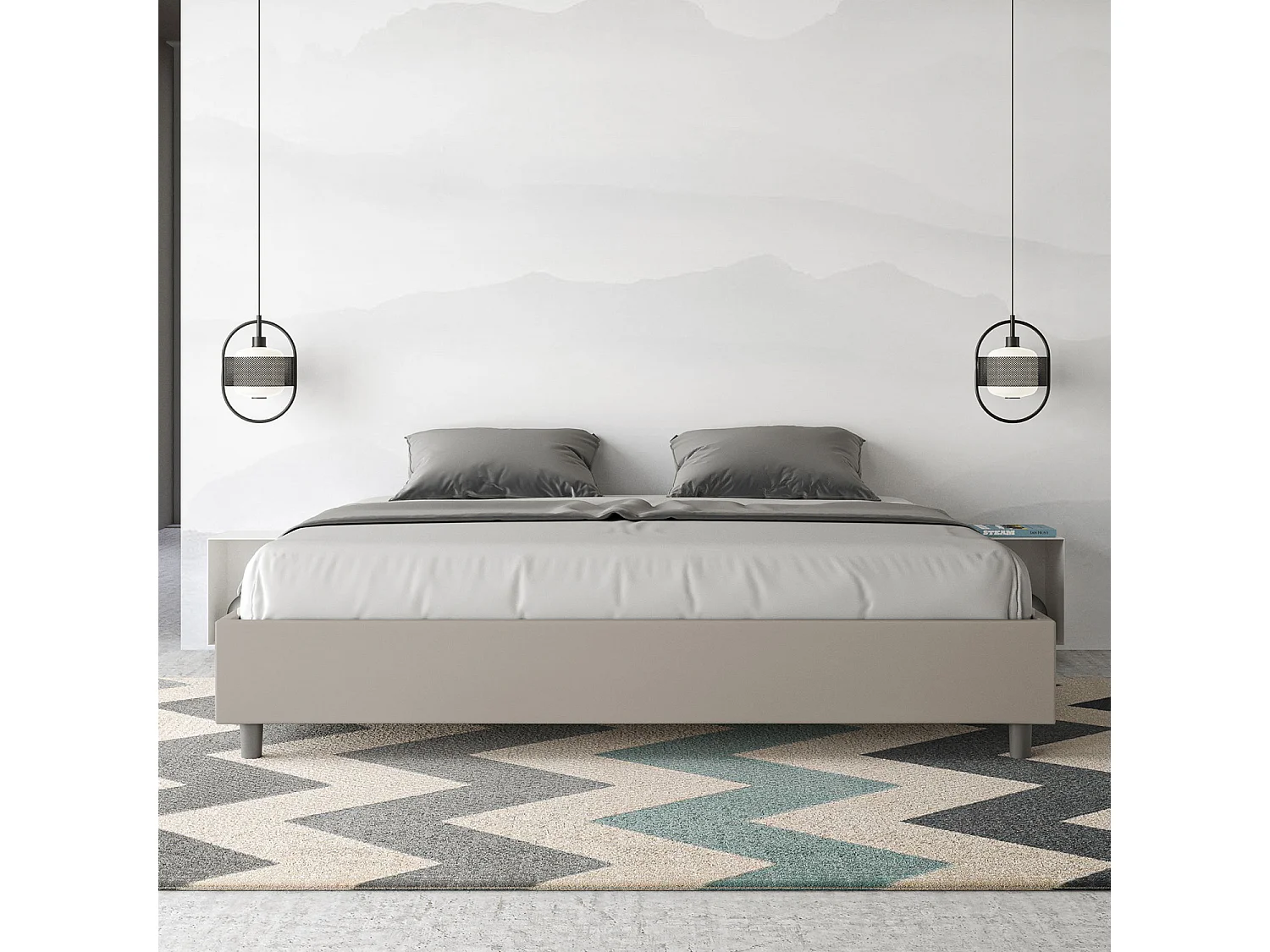 Gestoffeerd bed 200x200  met opbergruimte kunstleer taupe Azelia