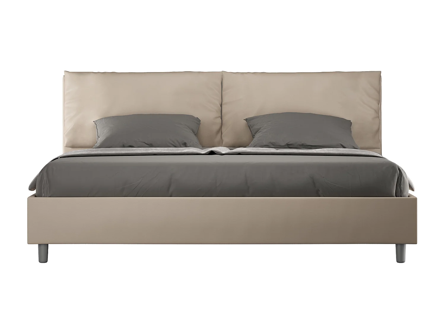 Lit king size coffre rembourré 200x200 similicuir taupe Antea Large