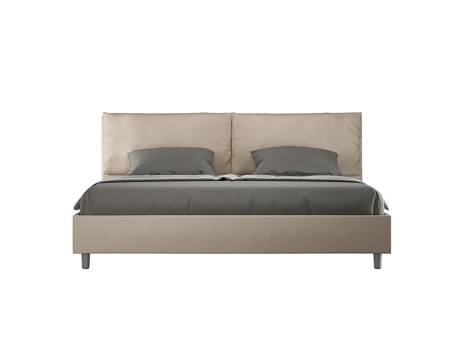 Lit king size coffre rembourré 200x200 similicuir taupe Antea Large