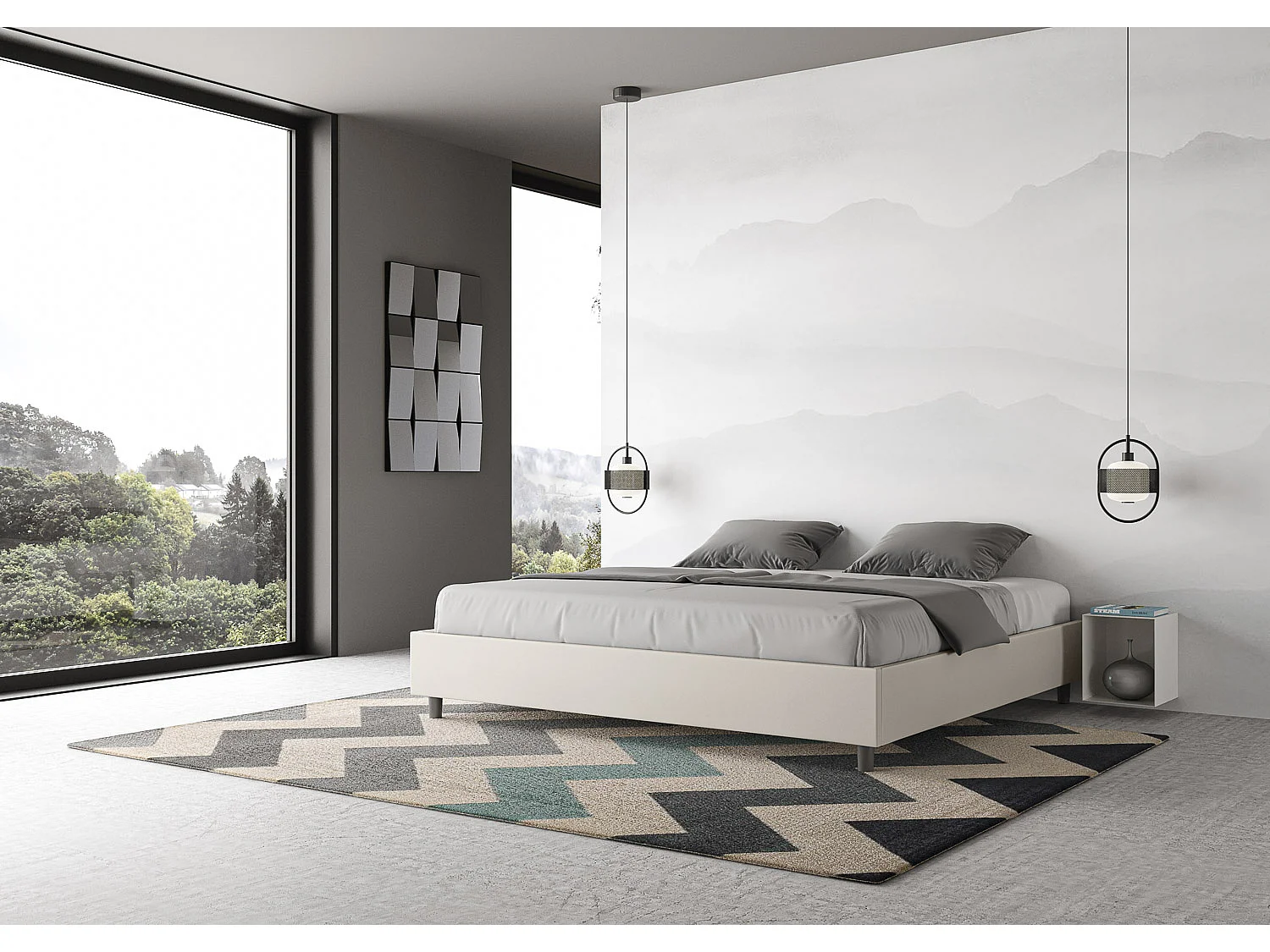 Gepolstertes Bett mit Bettkasten 180x210 mit Kunstlederbezug Weiß Azelia