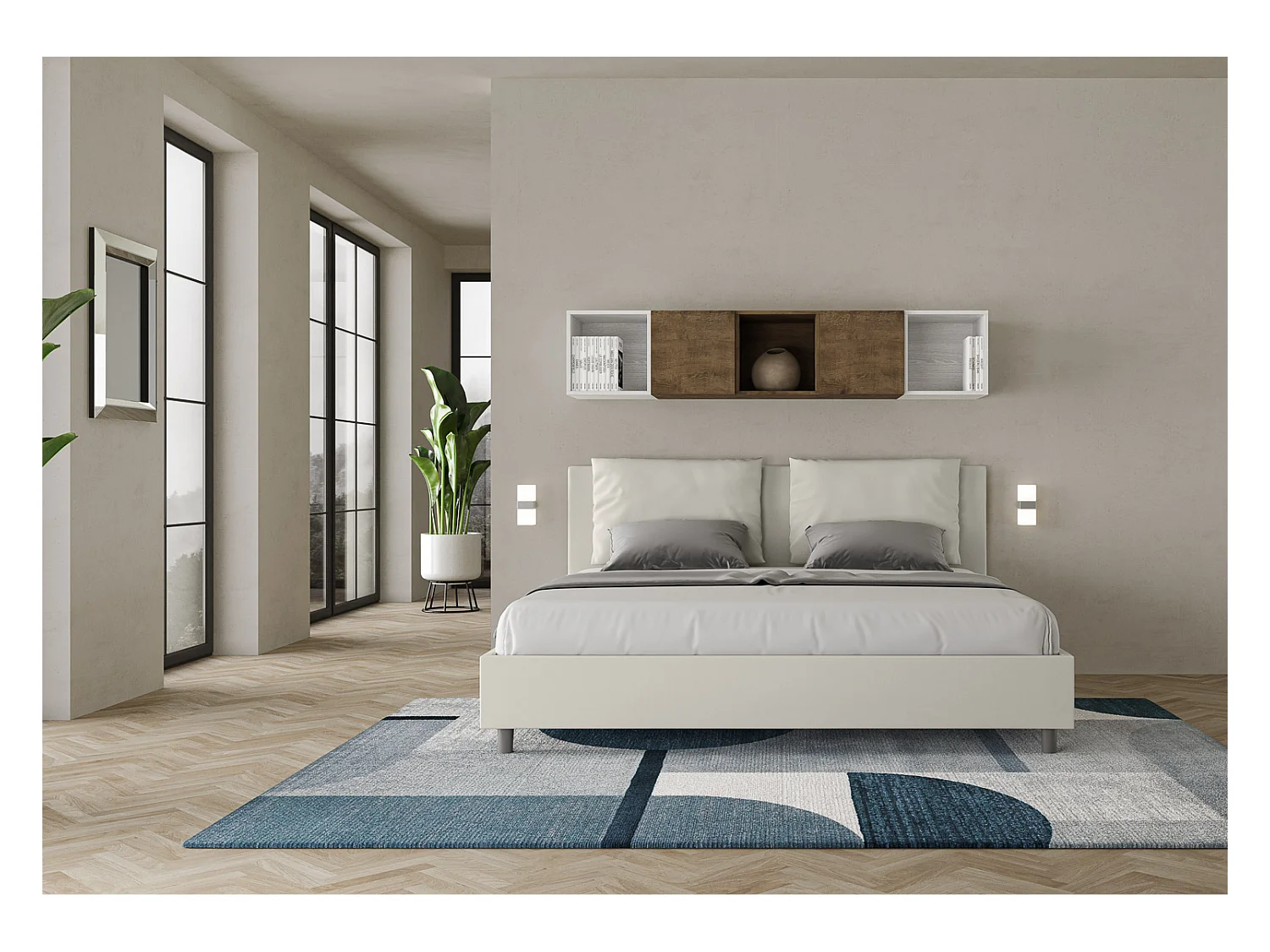 Lit king size coffre rembourré 200x210  similicuir blanc Antea