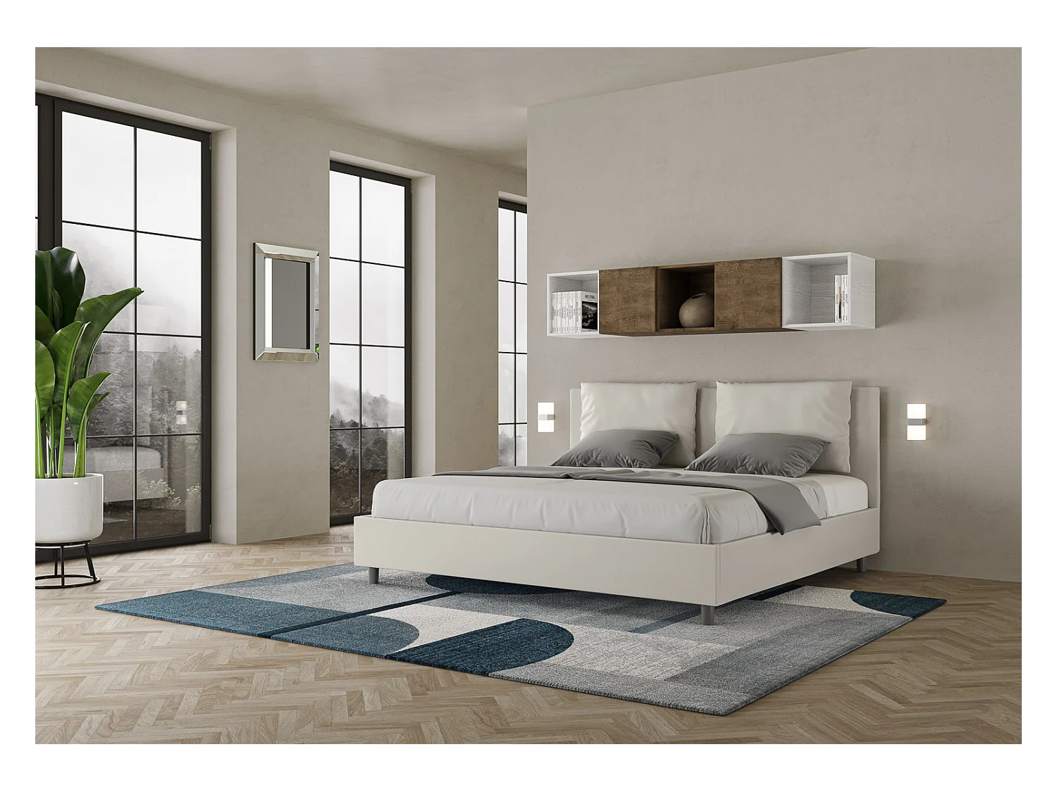 Lit king size coffre rembourré 200x210  similicuir blanc Antea