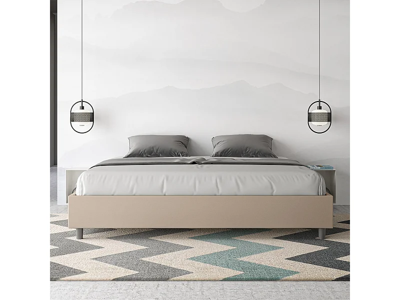 Estructura de cama Agora de piel sintética-Color Beige claro-Ropa de cama 180x200 cm-Versión caja de almacenamiento