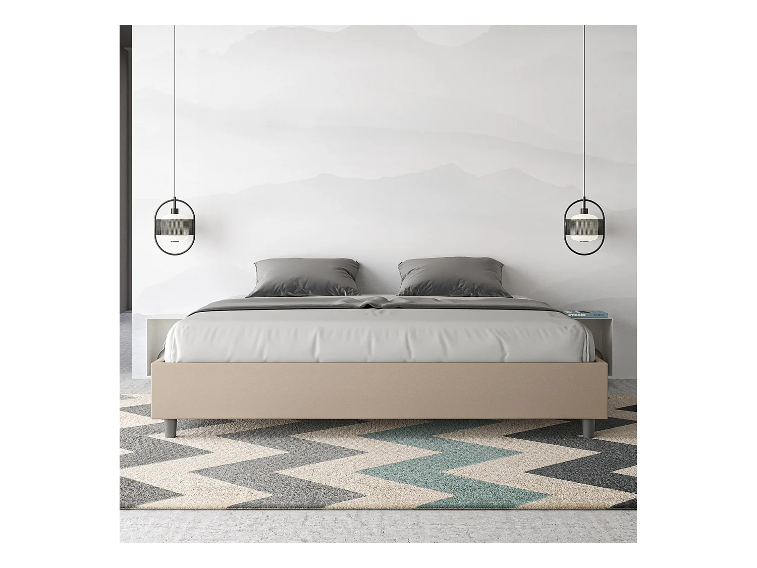 Lit coffre rembourrée 180x200 similicuir taupe Azelia