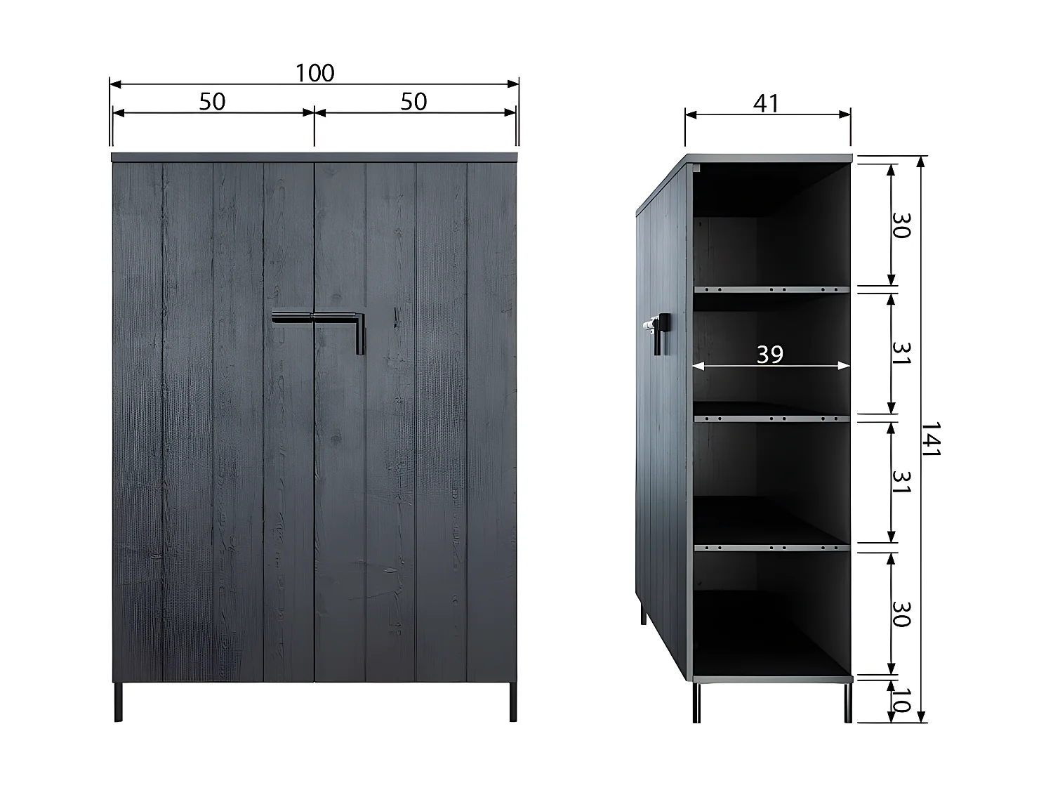 Armoire vintage en bois massif noir BETTY