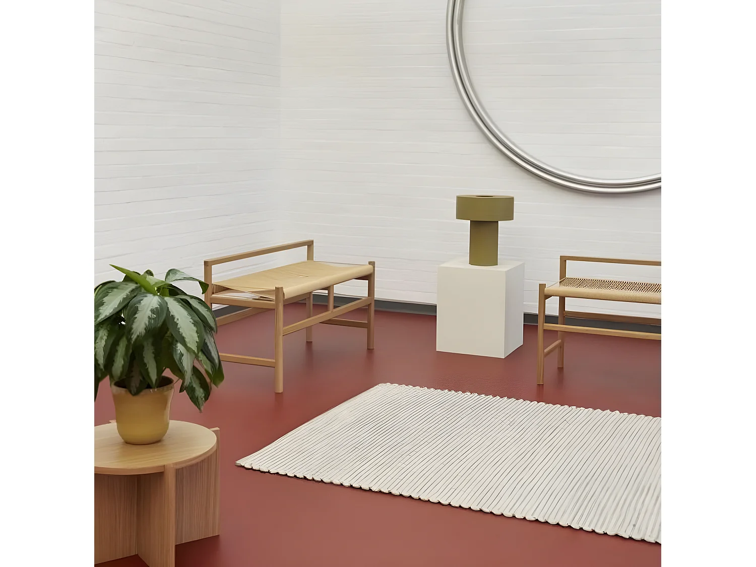 Banc scandinave en bois avec assise en corde 100cm DALLAS