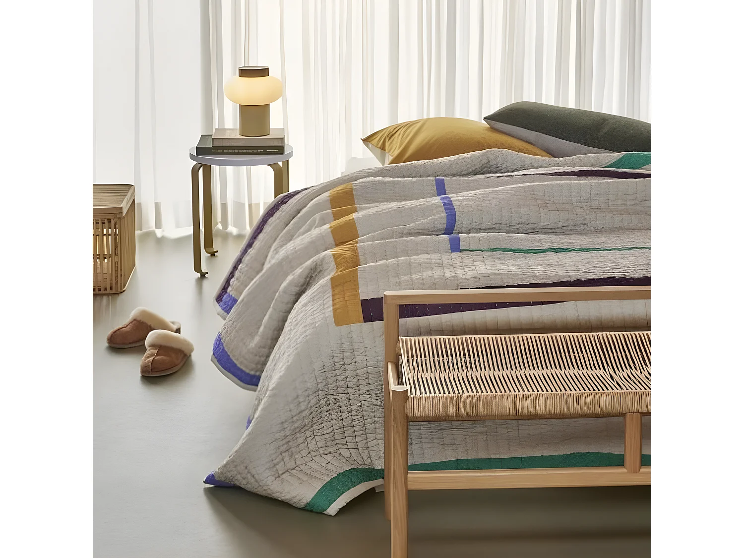 Banc scandinave en bois avec assise en corde 100cm DALLAS